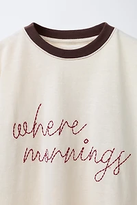 EMBROIDERED CONTRAST RIBBED T-SHIRT