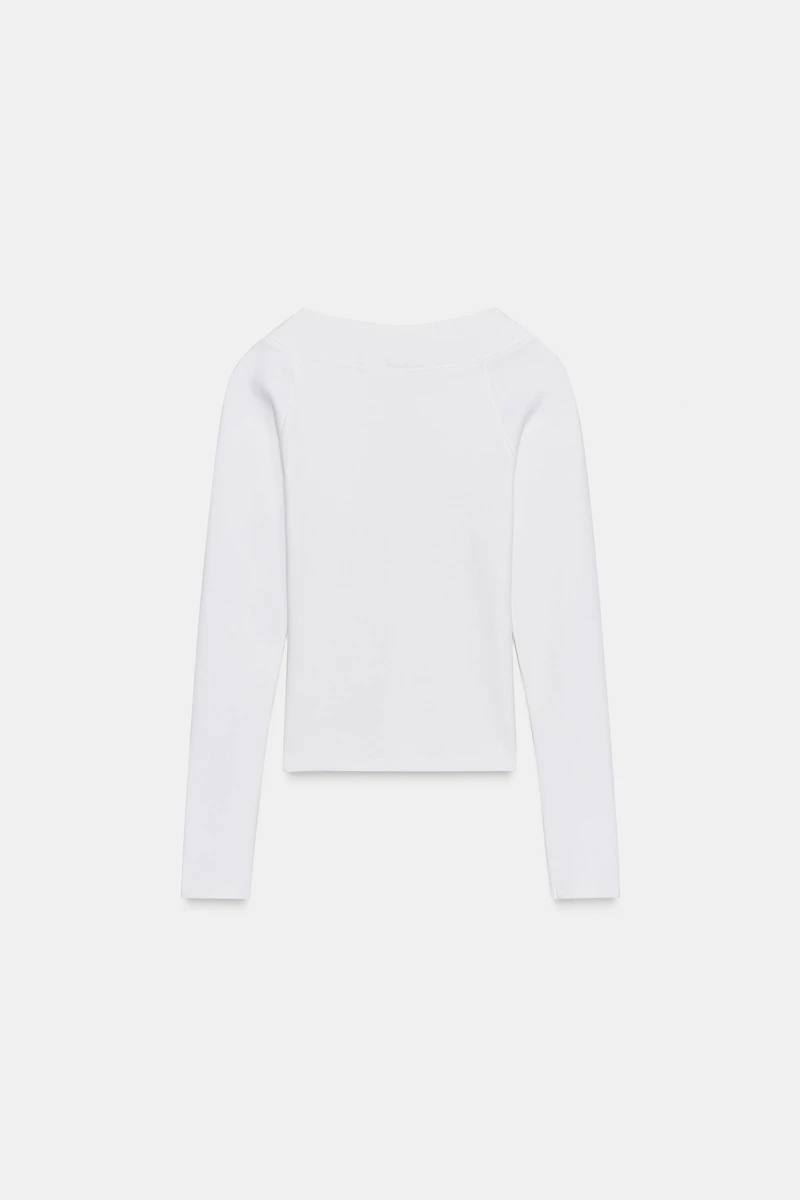 T-SHIRT CÔTELÉ À COL BATEAU