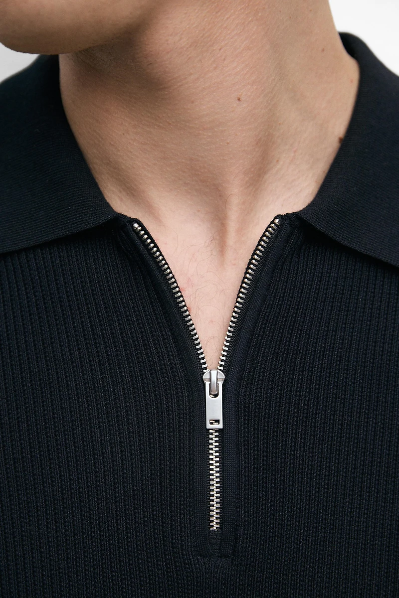 Knit polo sweater with quarter-zip collar