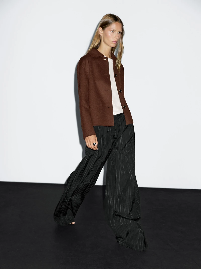 Short wool blend jacket with shirt collar