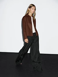 Short wool blend jacket with shirt collar