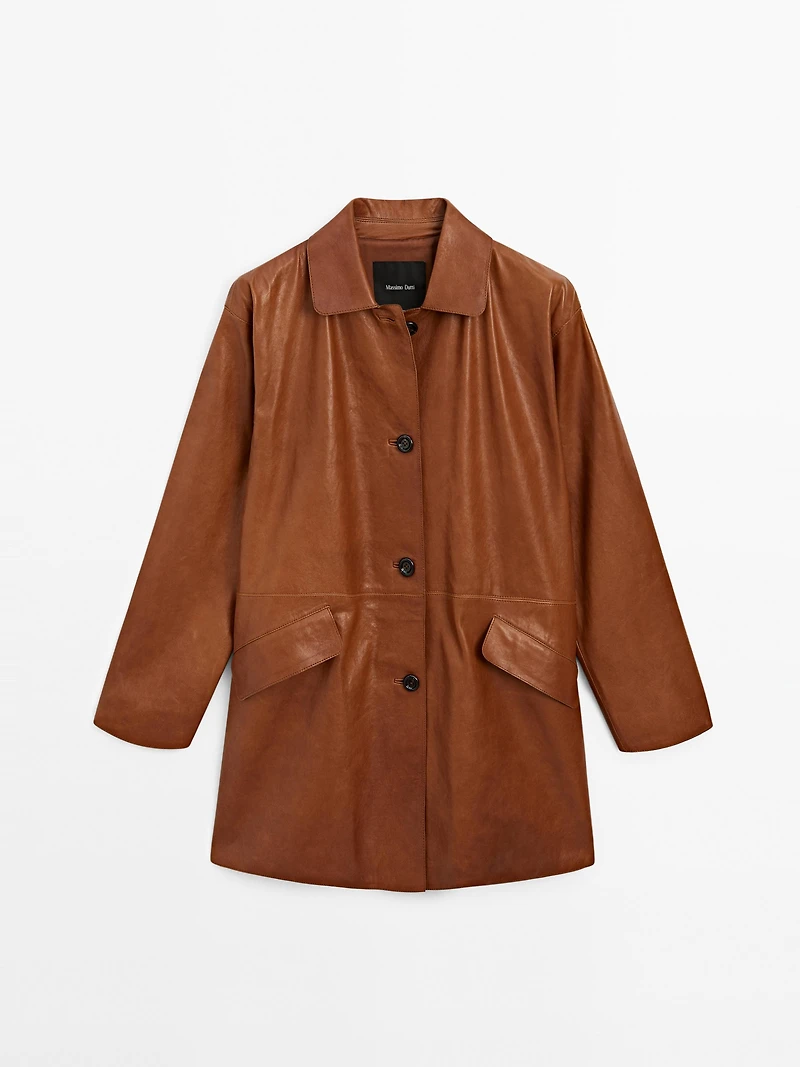 Manteau long en cuir nappa