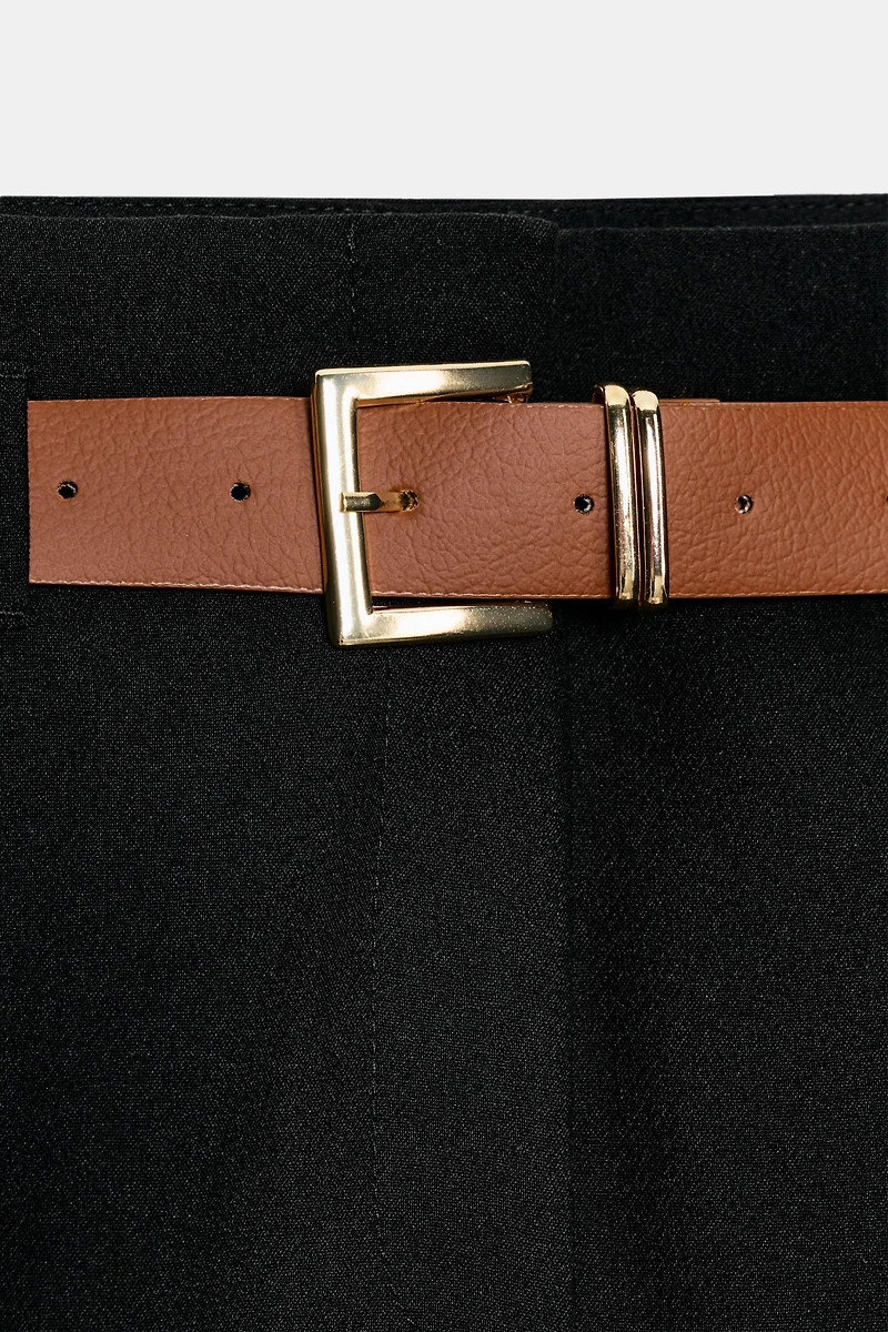 BELTED CUFFED HEM PANTS