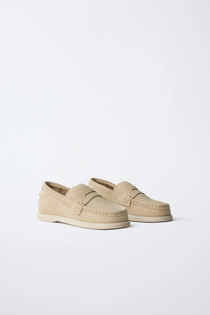 SADDLE SPLIT LEATHER LOAFERS