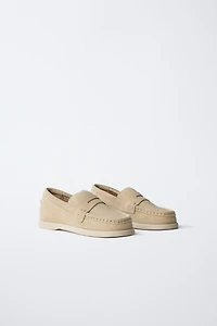 SADDLE SPLIT LEATHER LOAFERS