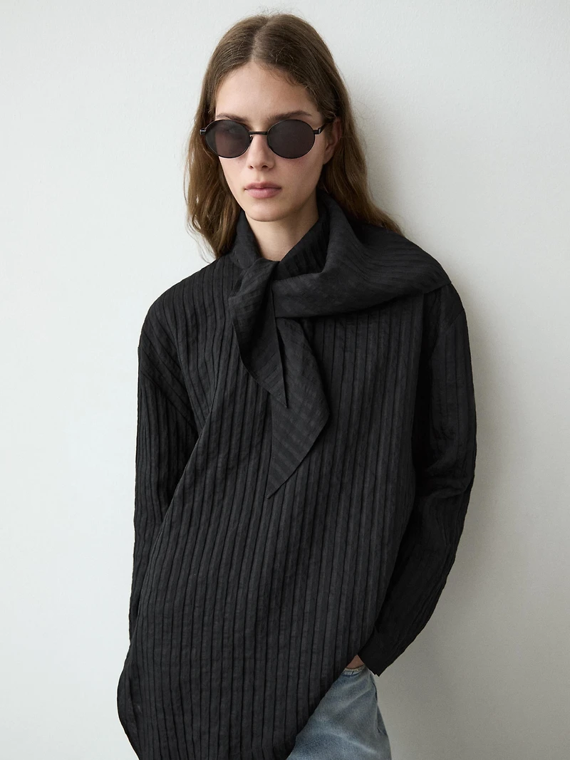Striped flowing shirt with pocket square detail