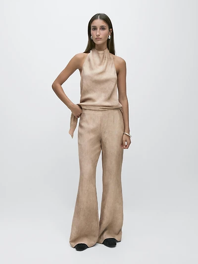 Distressed-effect flowing trousers