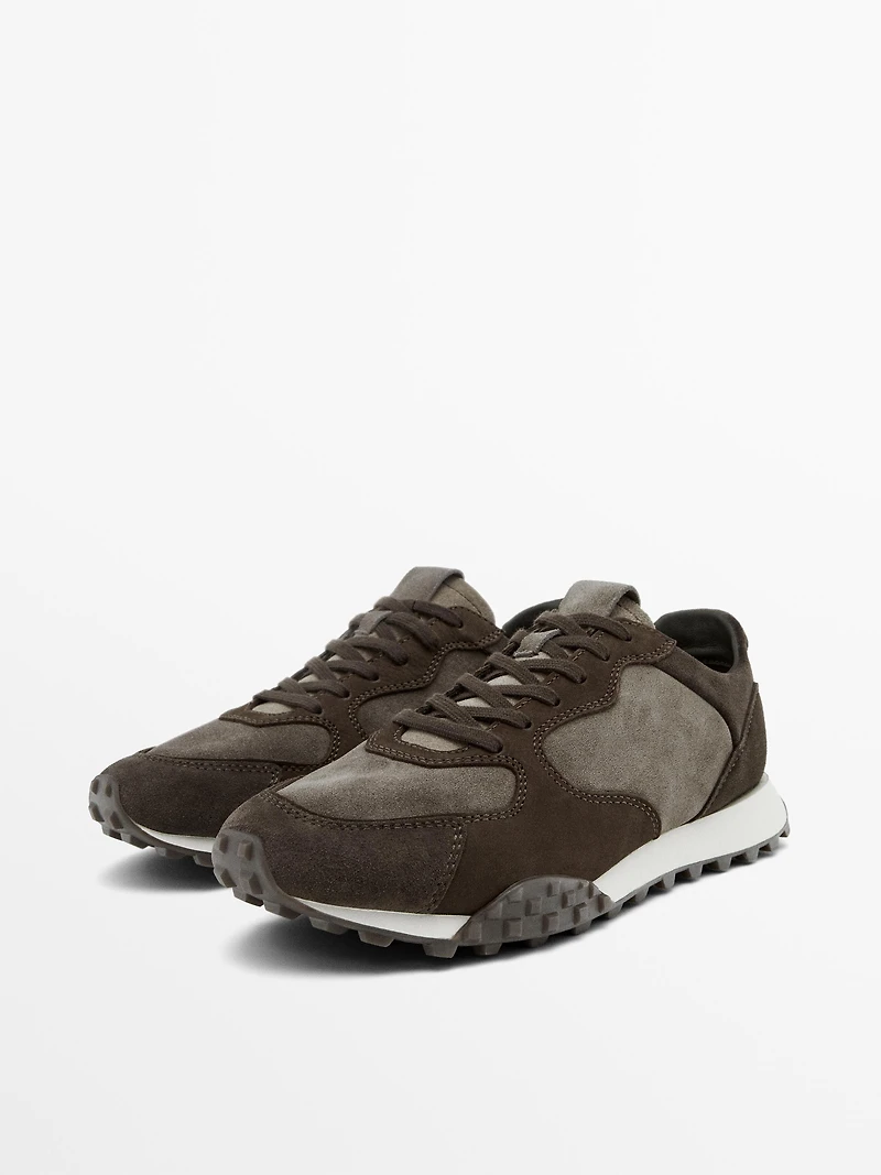 Contrast leather trainers