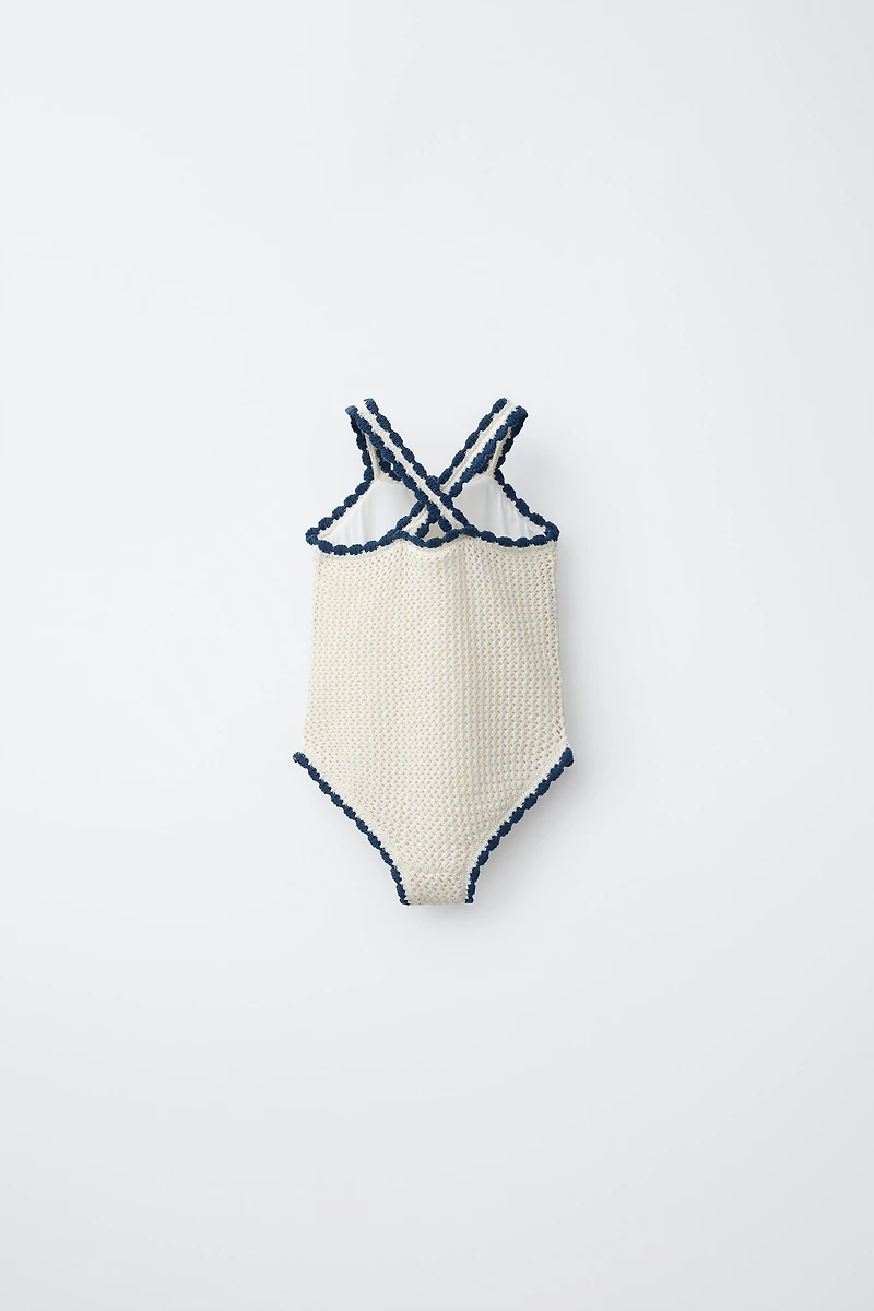 2-6 YEARS/ CROCHET KNIT FLORAL SWIMSUIT