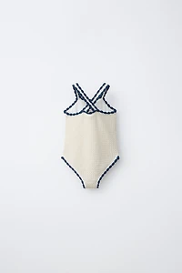 2-6 YEARS/ CROCHET KNIT FLORAL SWIMSUIT