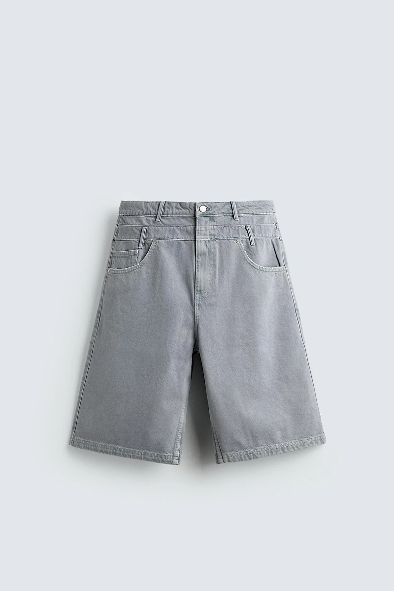 BERMUDA EN JEAN TAILLE EFFET SUPERPOSITION