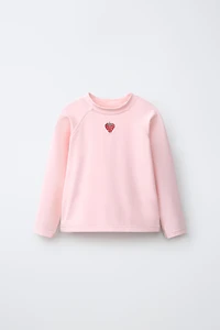 1-6 YEARS/ STRAWBERRY EMBROIDERED SUN PROTECTION RASH GUARD