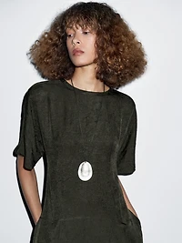 Long satin dress with short sleeves