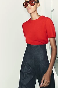 100% CASHMERE SHORT SLEEVE SWEATER