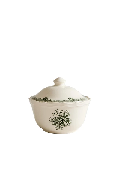 FLORAL EARTHENWARE SUGAR BOWL