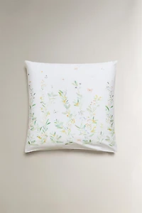 TAIE D’OREILLER SATIN FEUILLES ET FLEURS
