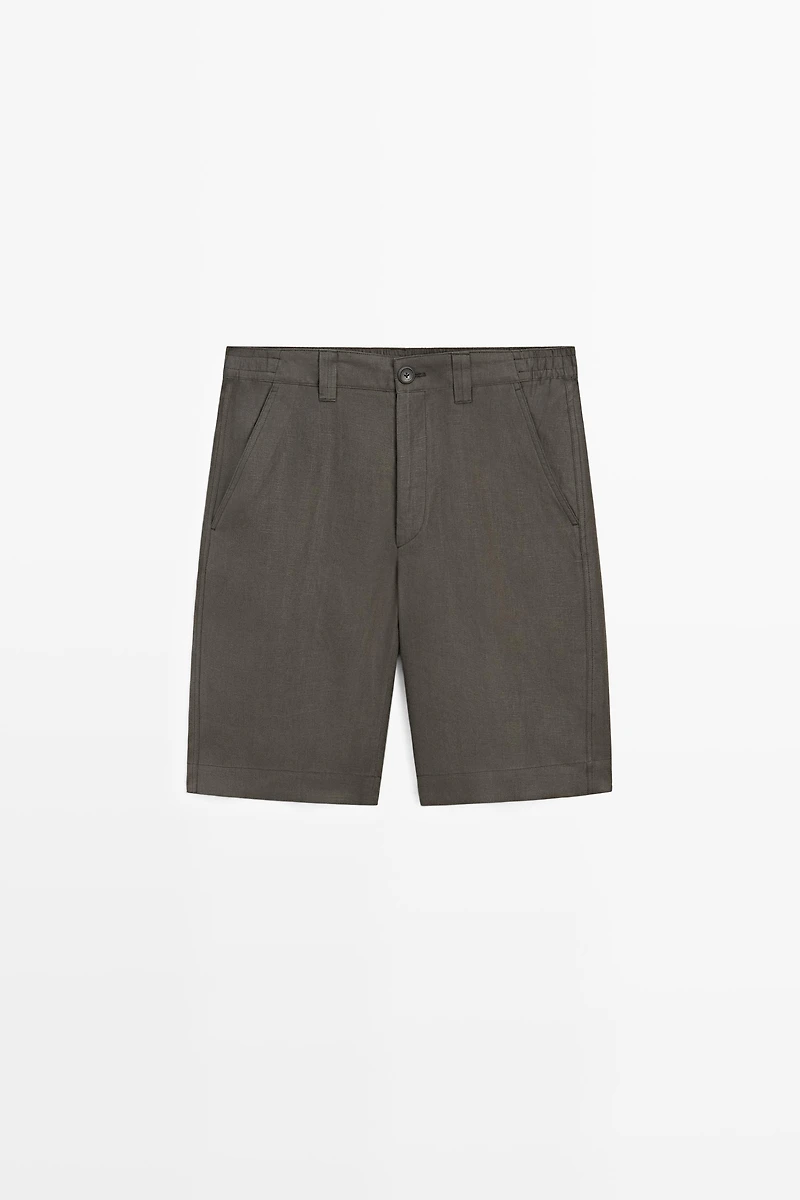 100% linen short Bermuda shorts
