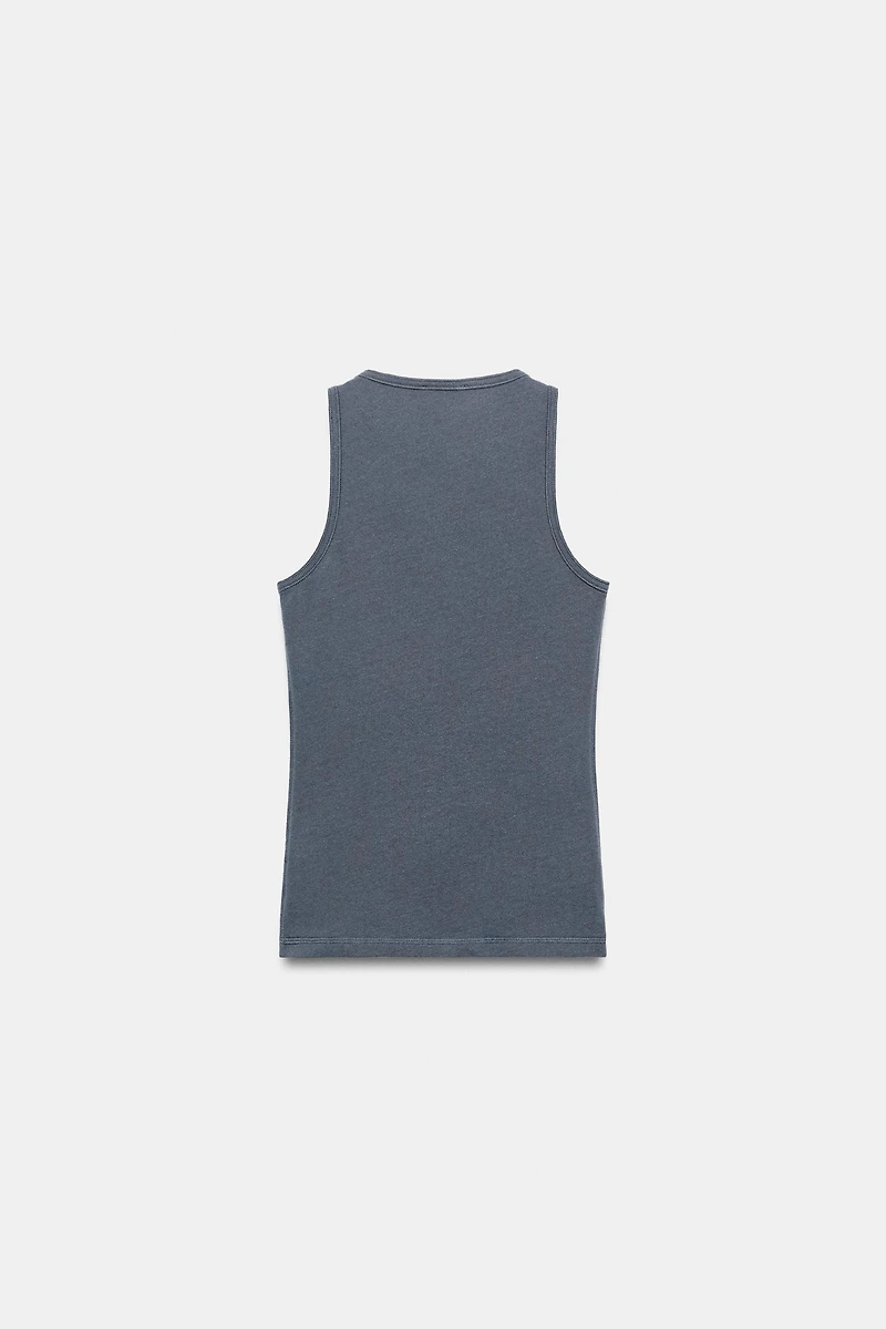 LINEN BLEND BUTTON-FRONT TOP