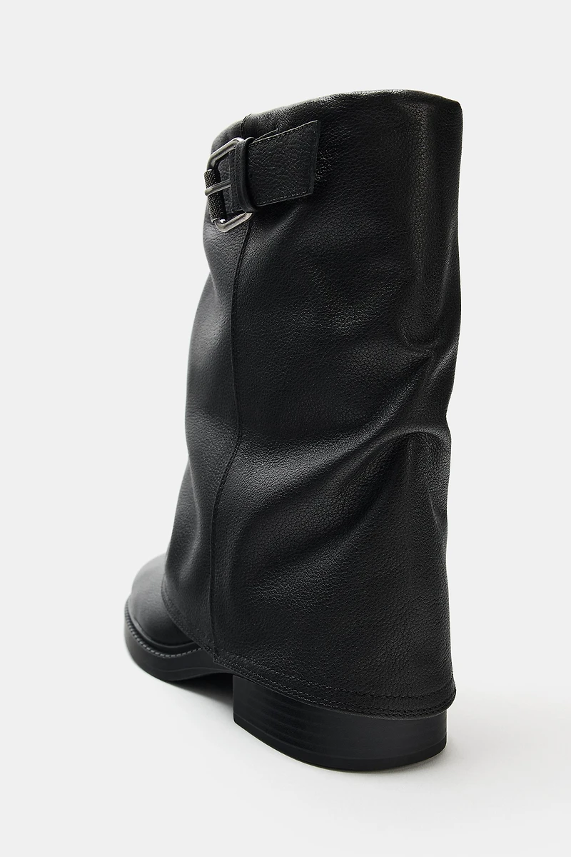 BUCKLED LEATHER ANKLE BOOTS