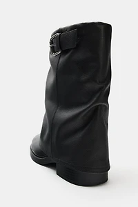 BUCKLED LEATHER ANKLE BOOTS