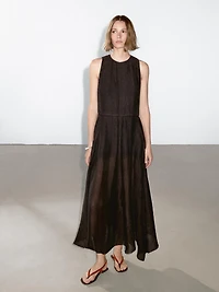 100% linen midi dress with frayed trims