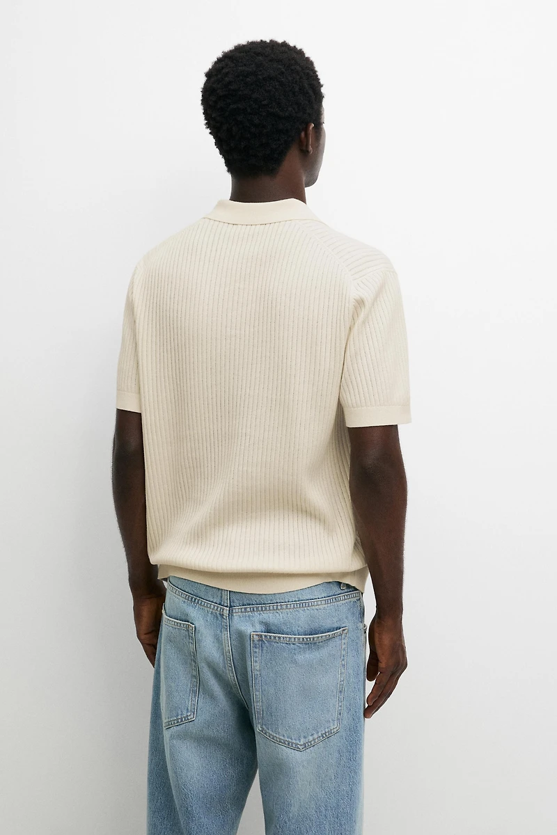 100% cotton ribbed knit polo sweater