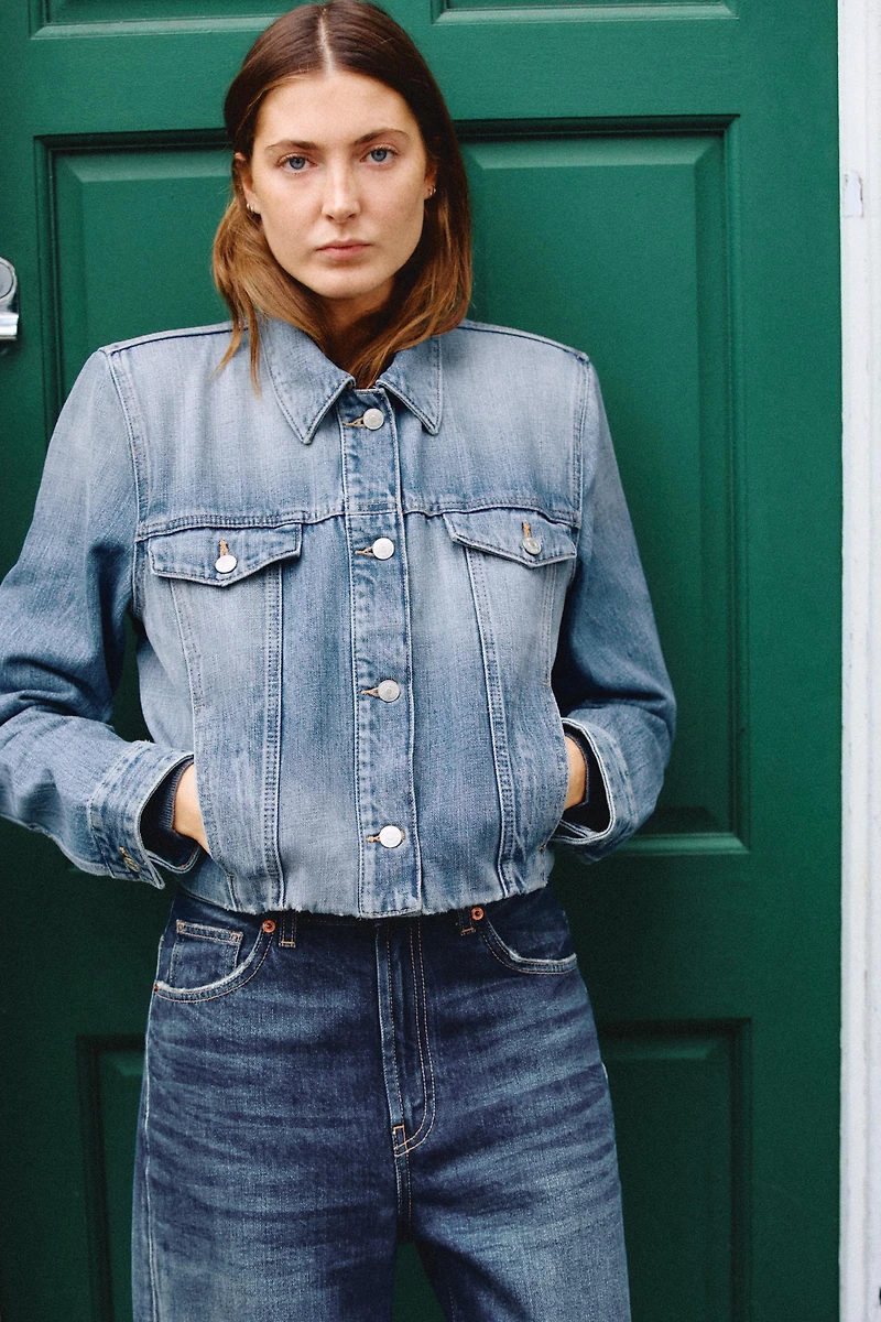 TRF DENIM JACKET WITH SHOULDER PADS