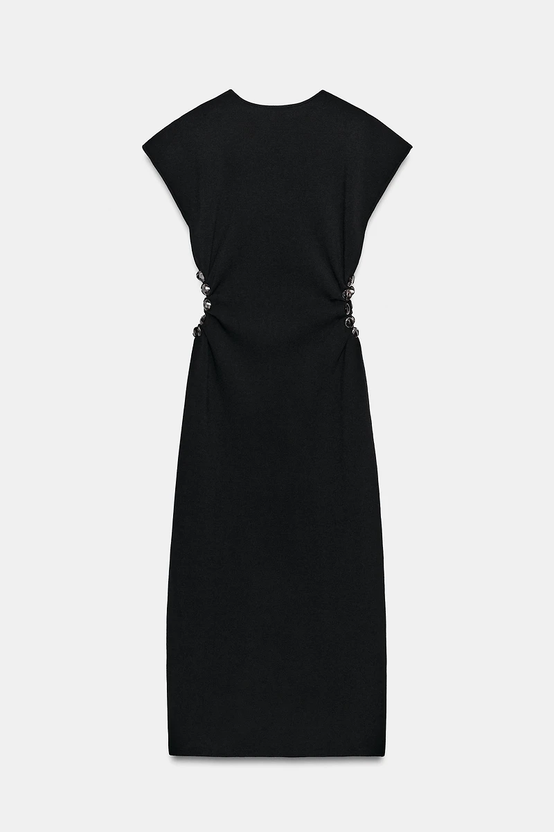 BEADED CUT-OUT KNIT DRESS