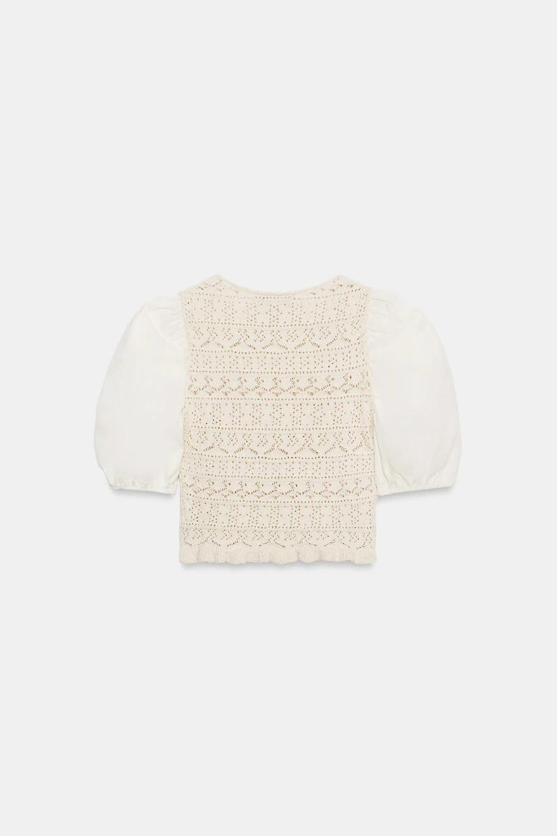 COMBINATION PUFF SLEEVE KNIT JUMPER