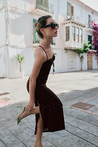 LINEN POLKA DOT MIDI DRESS
