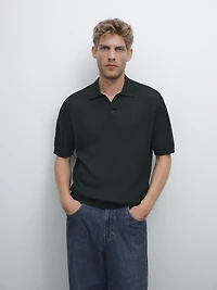 Cutwork V-neck polo shirt