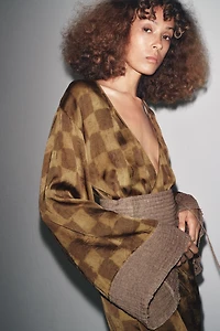 CHECK PRINT CUMMERBUND DRESS