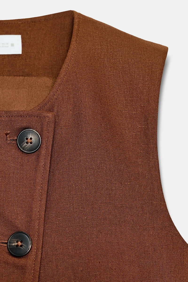 DOUBLE-BREASTED LINEN VEST
