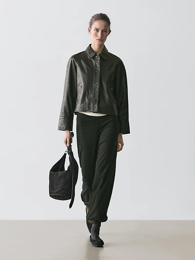 Nappa leather jacket with belt