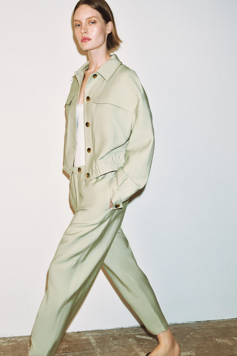 ELASTIC WAIST TAPERED PANTS