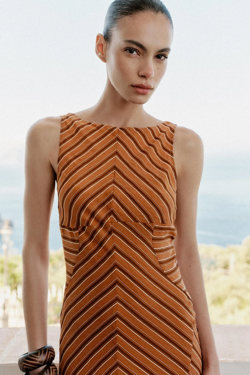 STRIPED OPEN BACK MIDI DRESS