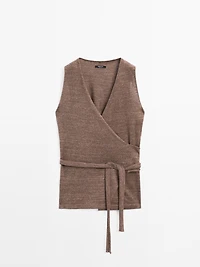 Linen blend knit crossover top