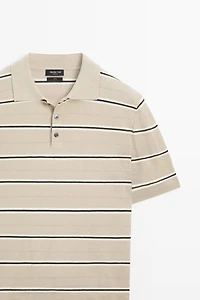 100% Cotton Striped Knit Polo Shirt