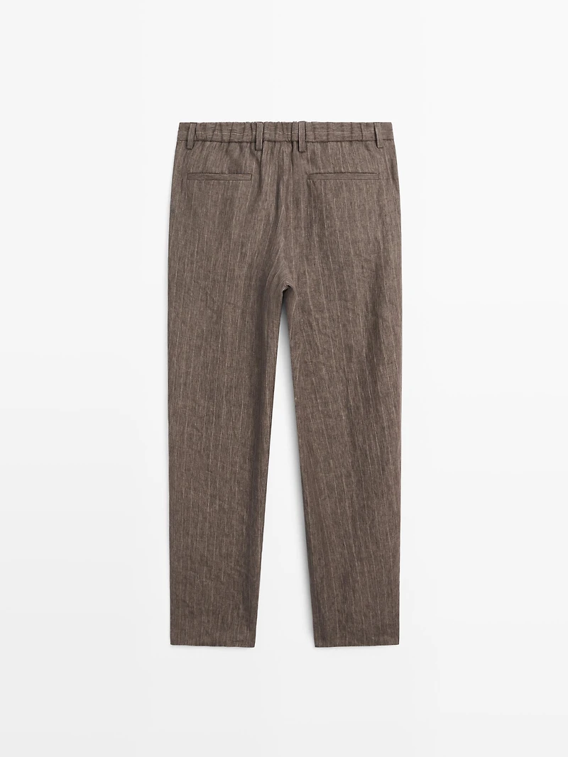 Pantalon à rayures en lin