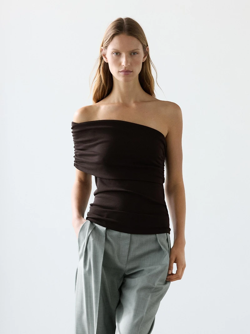 Asymmetric top with draped neckline