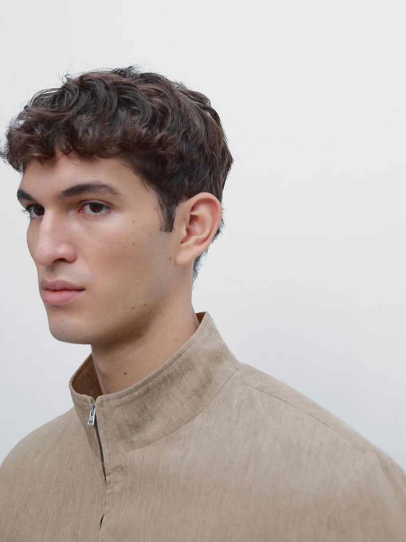 Veste bomber total look lin délavé