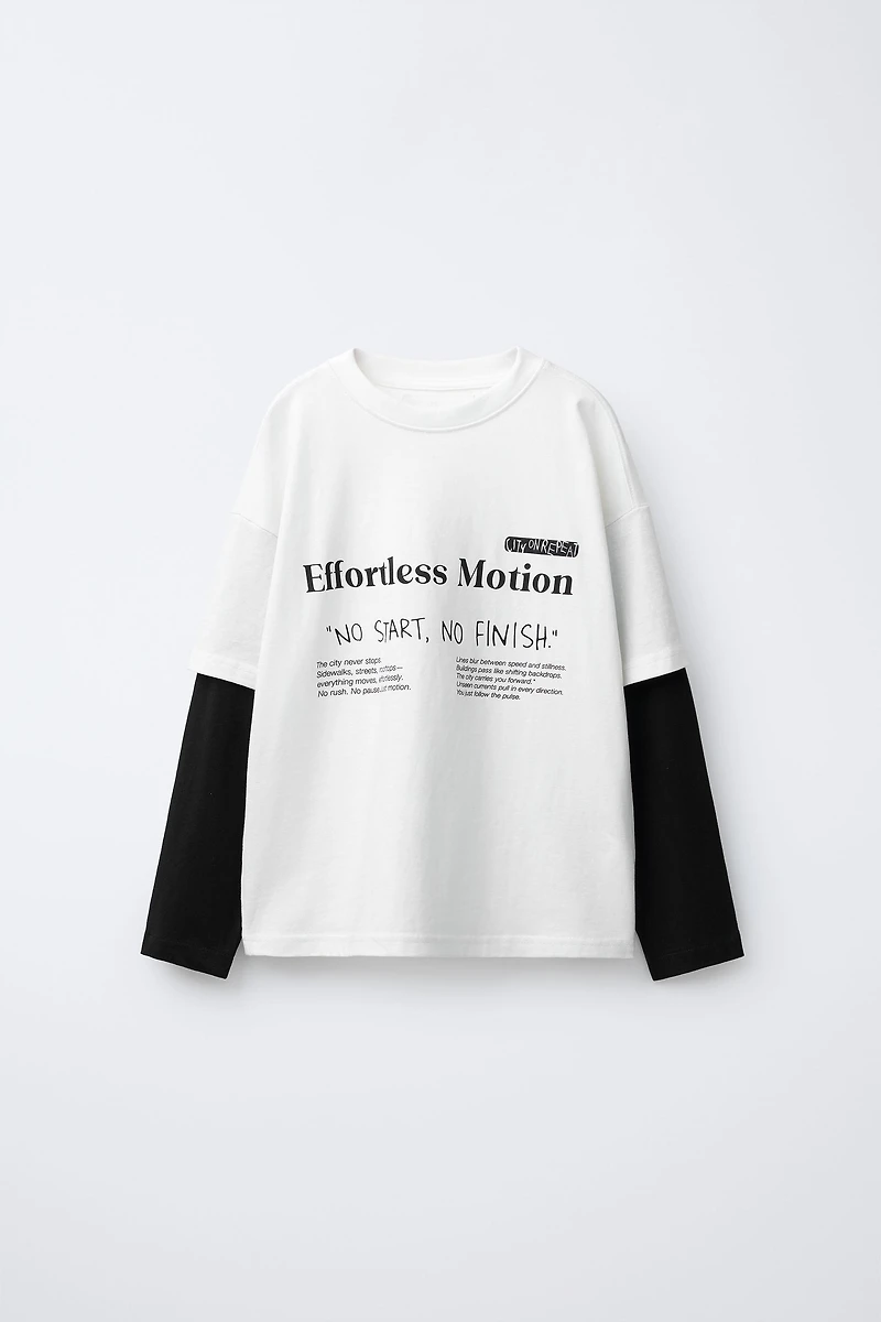 DOUBLE SLEEVE TEXT T-SHIRT