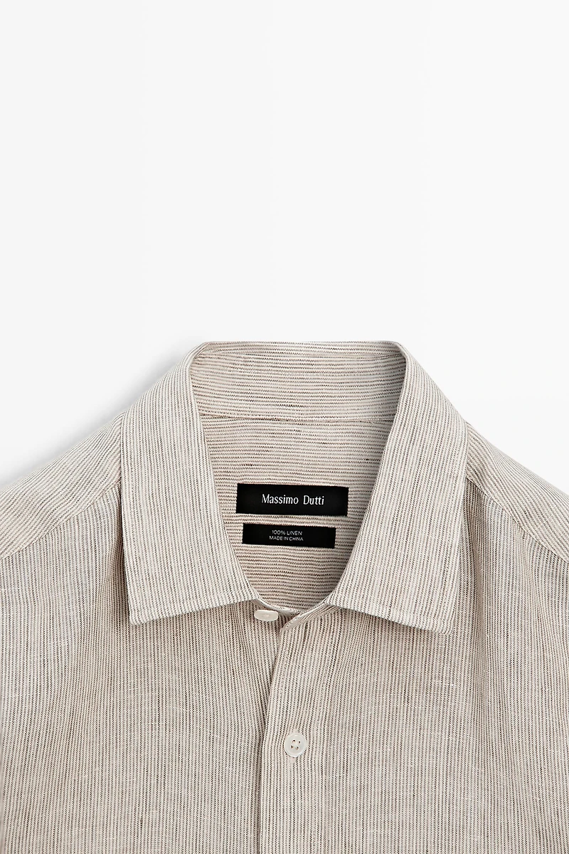 Regular fit washed striped 100% linen shirt