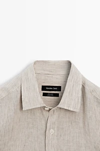 Regular fit washed striped 100% linen shirt