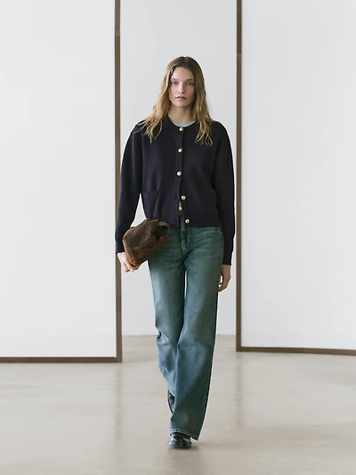 Cotton knit cardigan with gold buttons