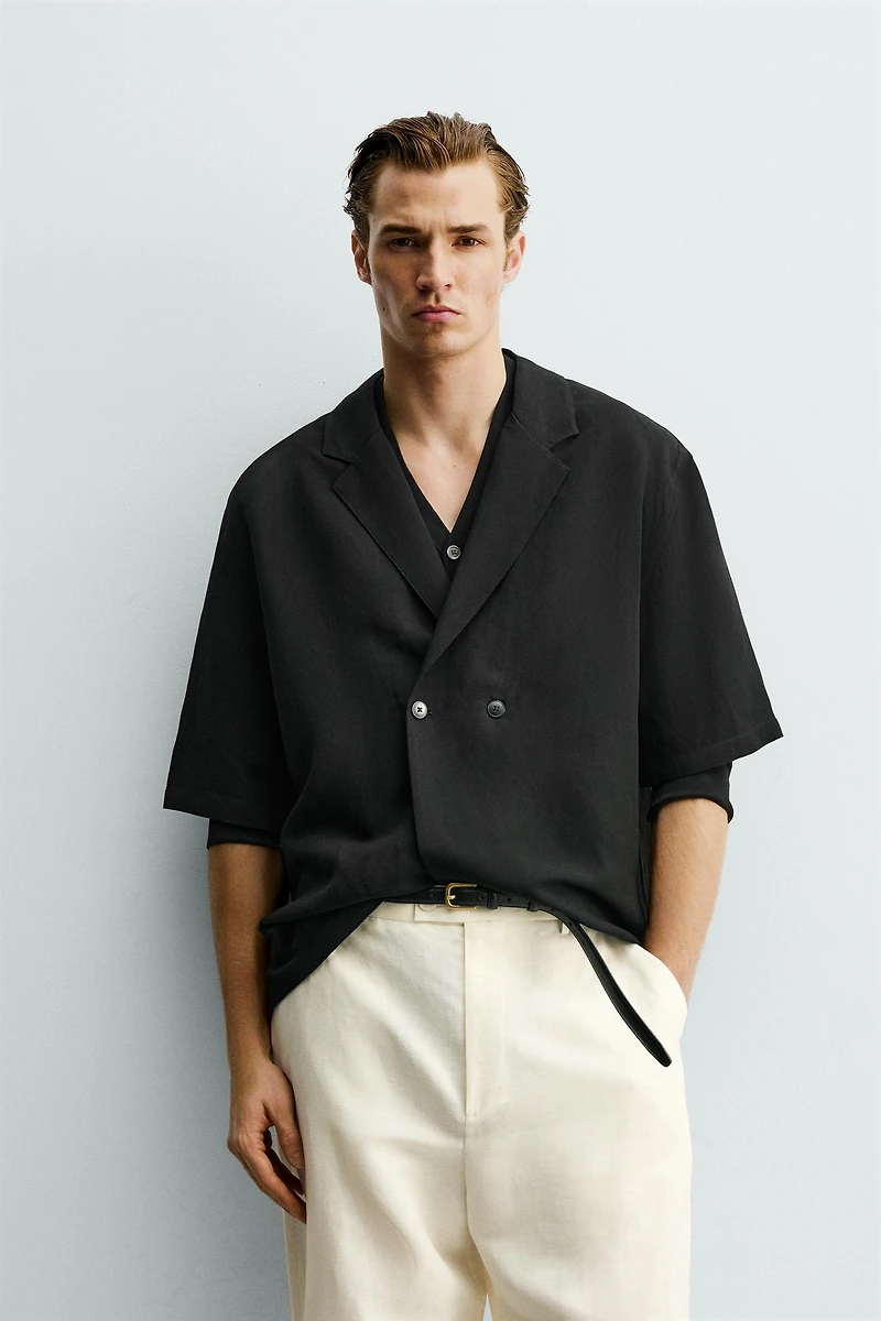 VISCOSE-LINEN KIMONO SHIRT