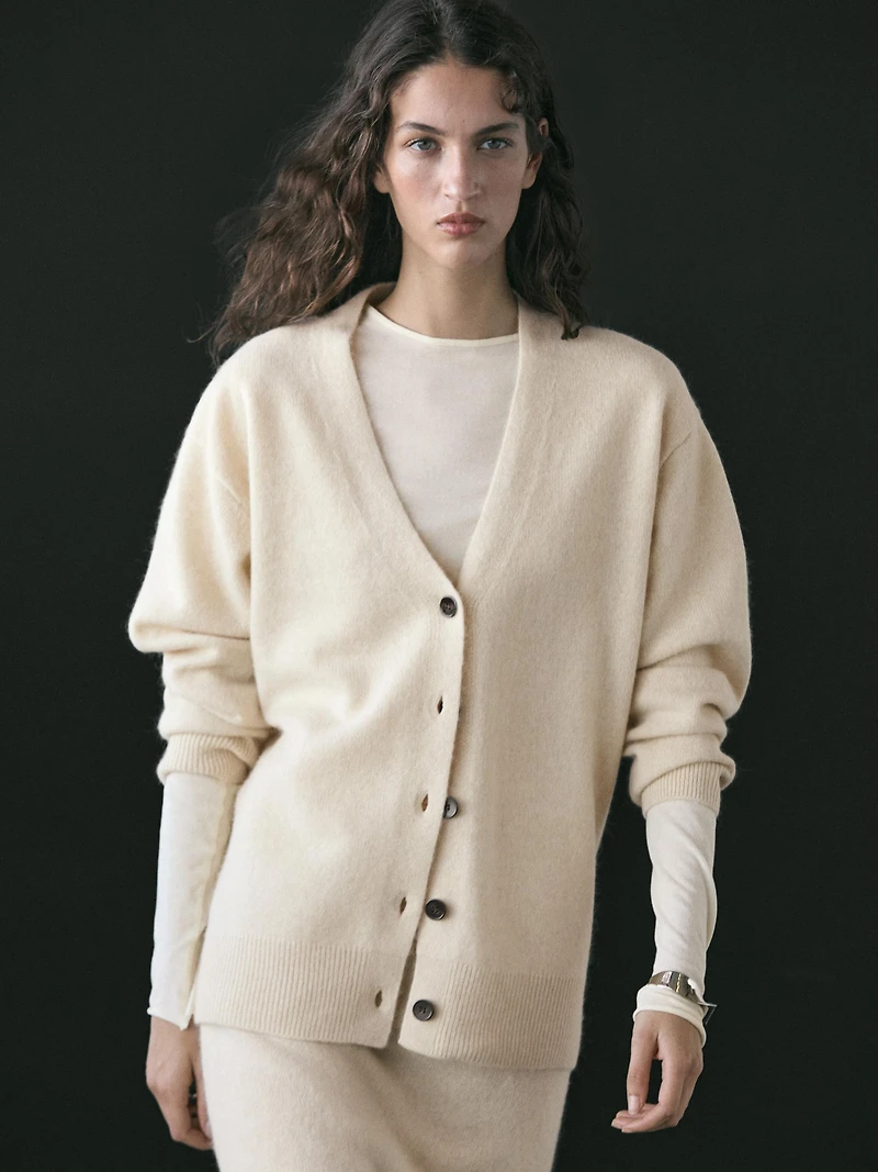 Cardigan col V en laine et alpaga