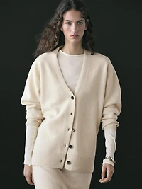 Cardigan col V en laine et alpaga