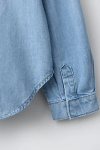 DENIM SHIRT WITH EMBROIDERED FLORAL COLLAR