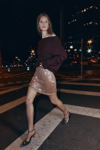 JUPE COURTE PAILLETTES MAILLE DENTELLE